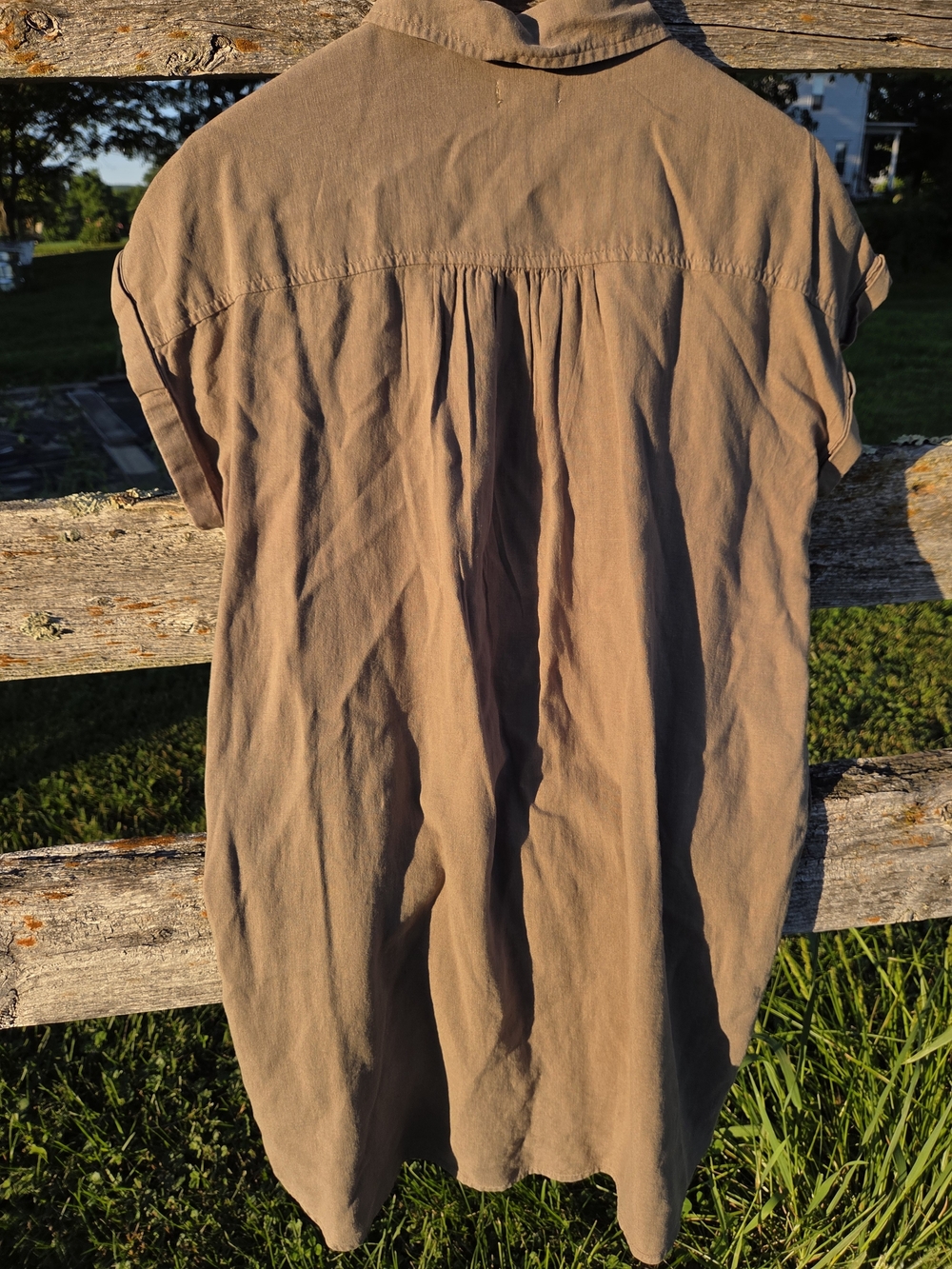 Button-Front Short Sleeve Shirt Dress - Olive - Picture 3 of 9